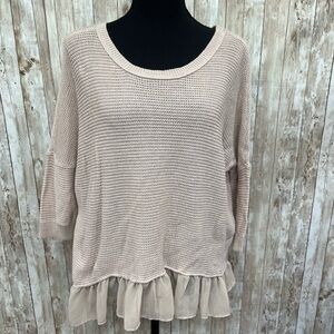 American Eagle Outfitters Beige Knit Top with Ruffle‎ Hem